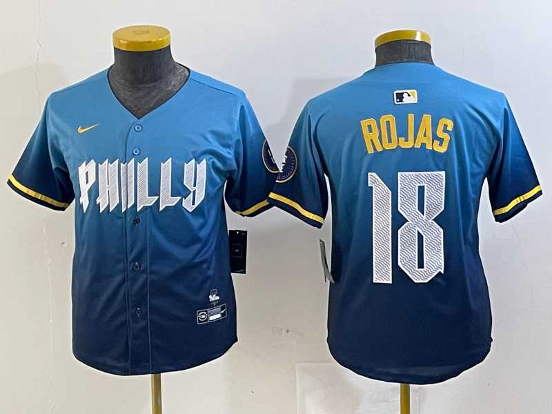 Youth Philadelphia Phillies #18 Johan Rojas Blue 2024 City Connect Limited Stitched Jersey->mlb youth jerseys->MLB Jersey